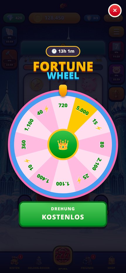 Das Fortune Wheel mit täglicher Gratis-Drehung